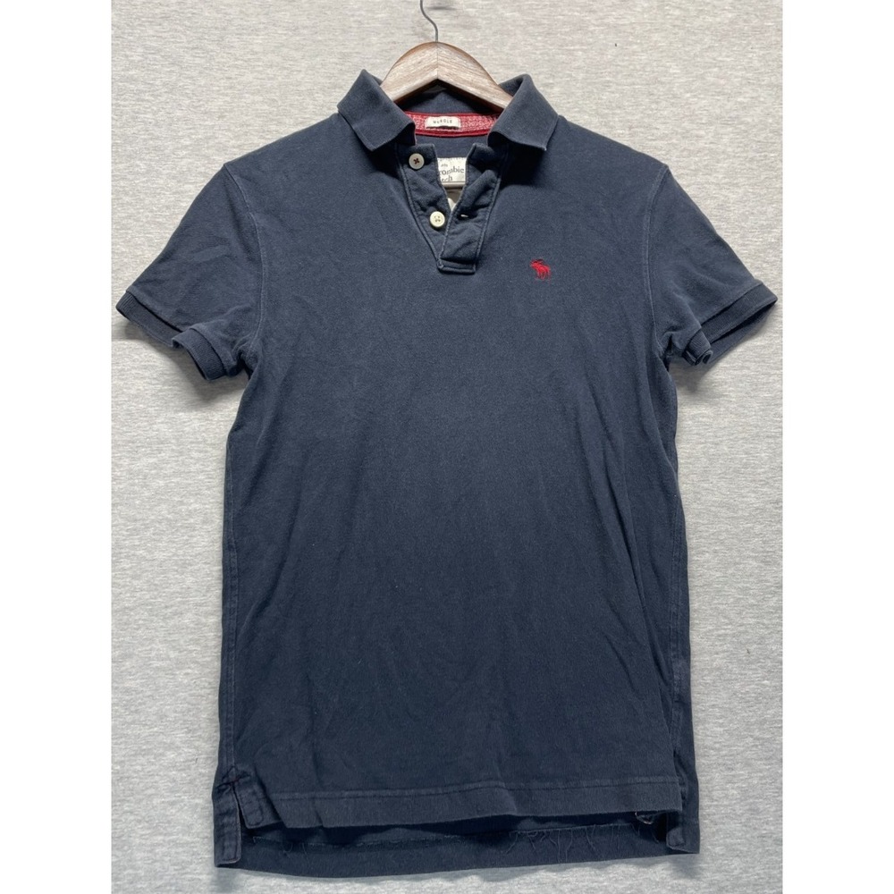 Abercrombie & Fitch Muscle Polo Shirt Mens S Blue Golf Performance High Low Slit